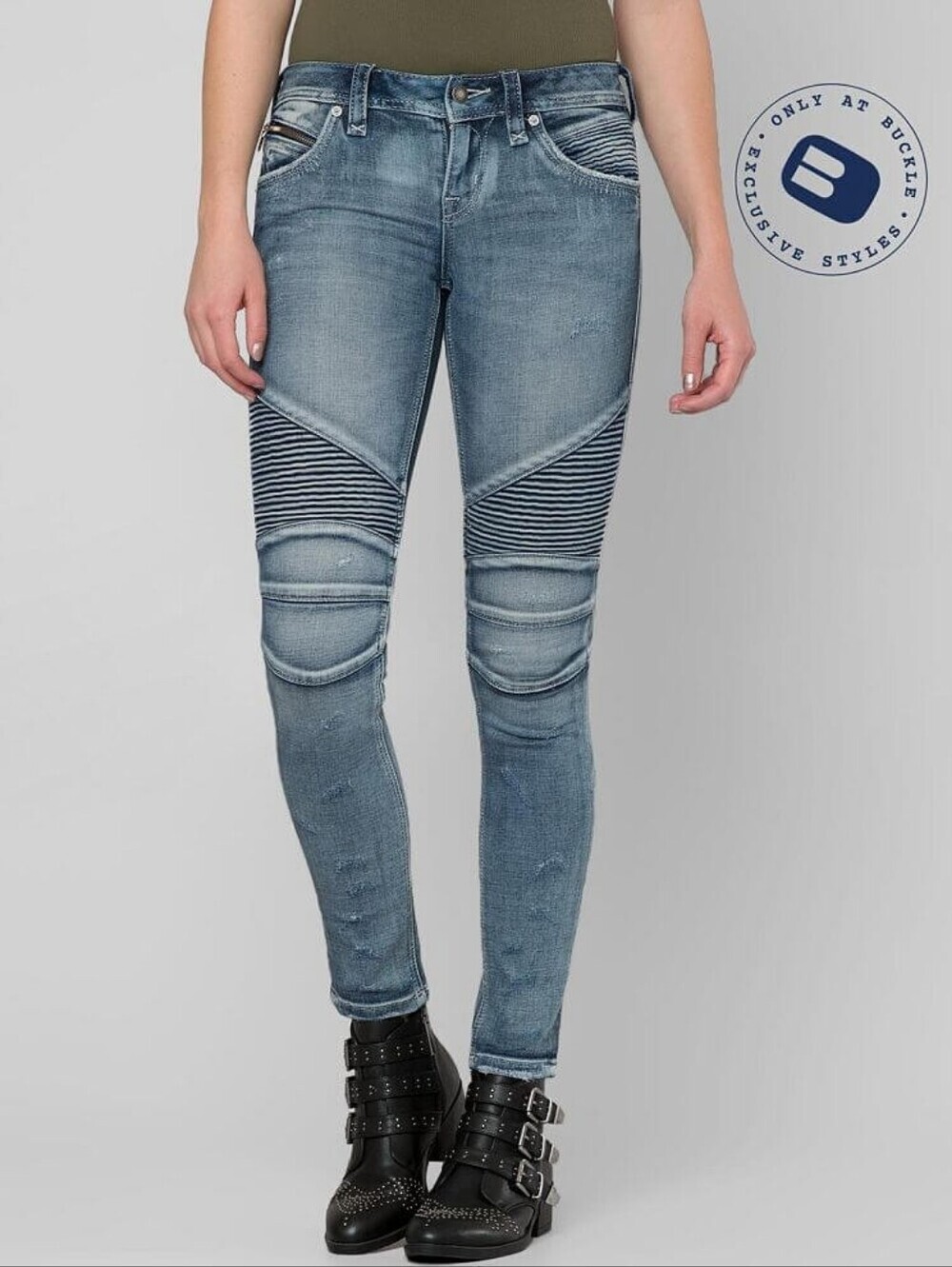 Rock Revival Moto Gaby Skinny Jeans Medium Wash Blue Women's 29 Low Rise Denim